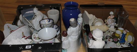 Various ceramics including a Staffordshire figure, a blue vase etc.